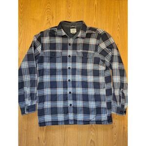 LL Bean Jacket Mens Medium Gray Blue Plaid Cotton Flannel
